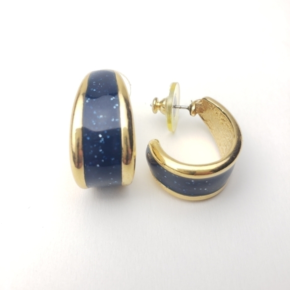 Vintage 90's Blue Enamel Hoops Earrings - Picture 6 of 6